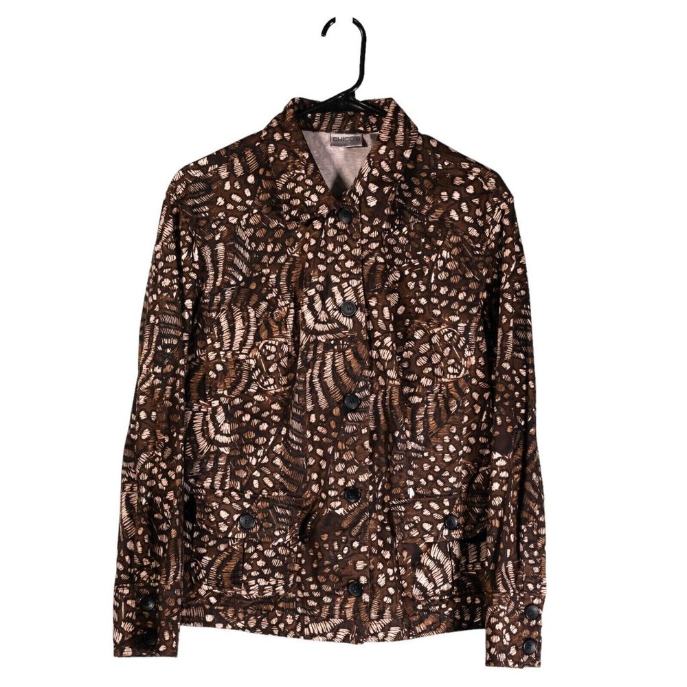 Chico's Women's Jacket Brown Feather Stretch Button Vintage Y2K Western 3 XL/16